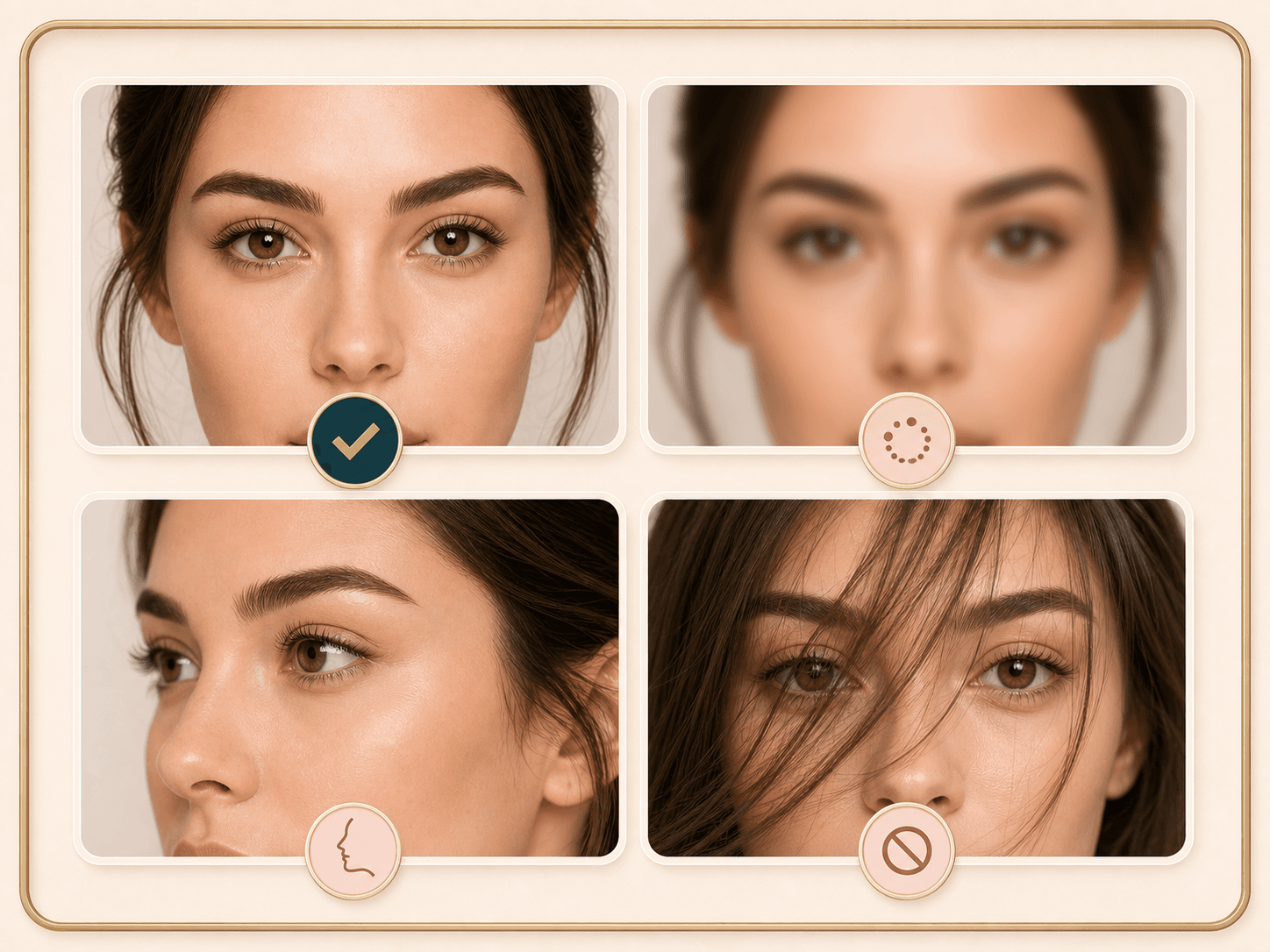 Feature image showing clear, blurry, angled, and covered brow photo checks