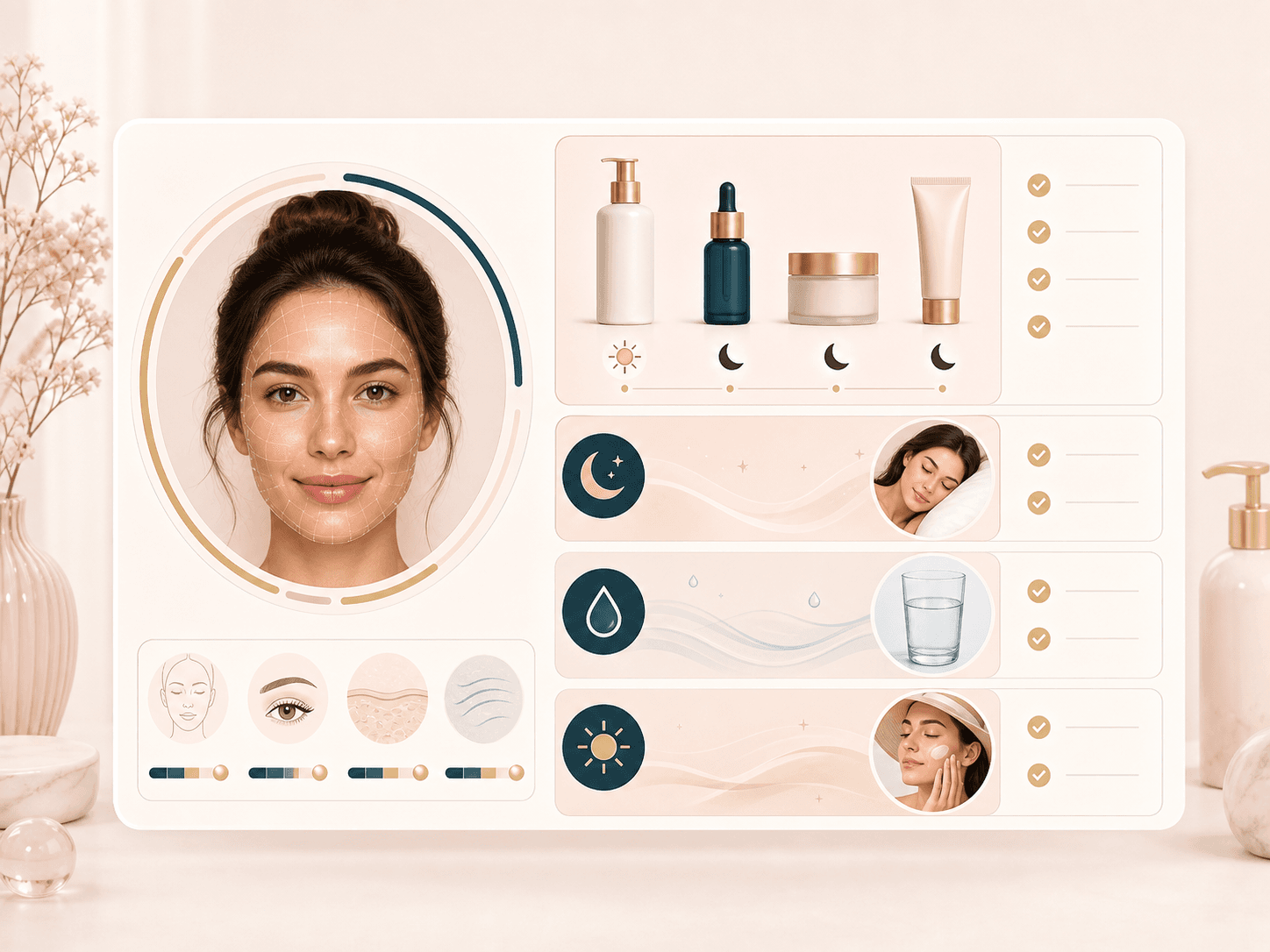 Illustration of care style tips after face age analysis