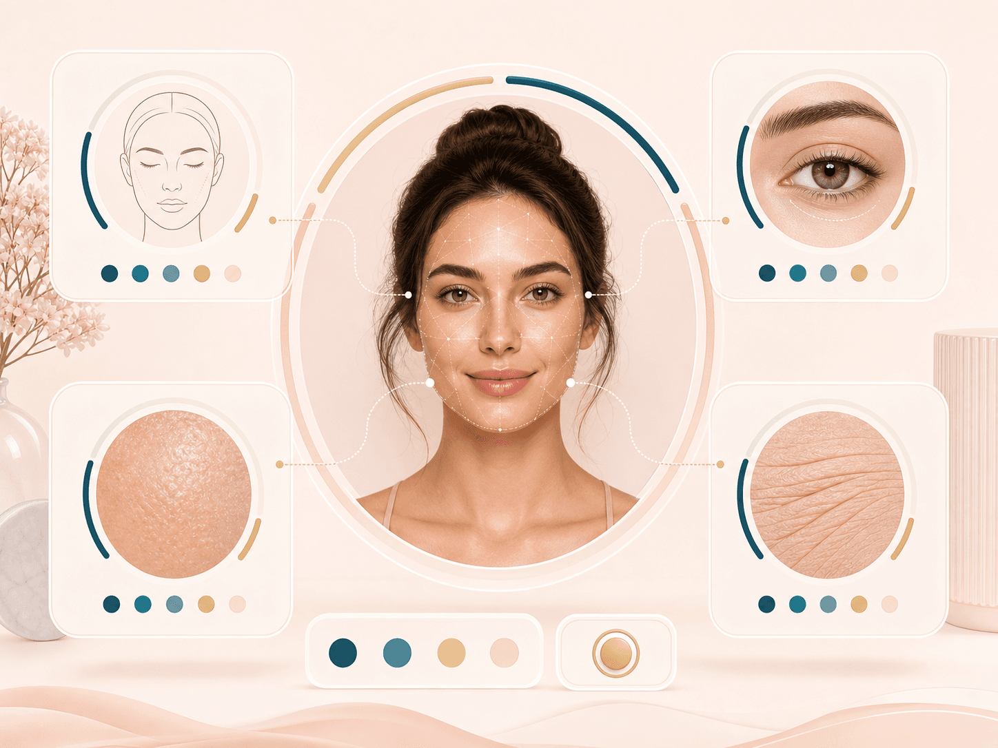 Illustration of face age detector signals for face, eyes, skin, and wrinkle areas