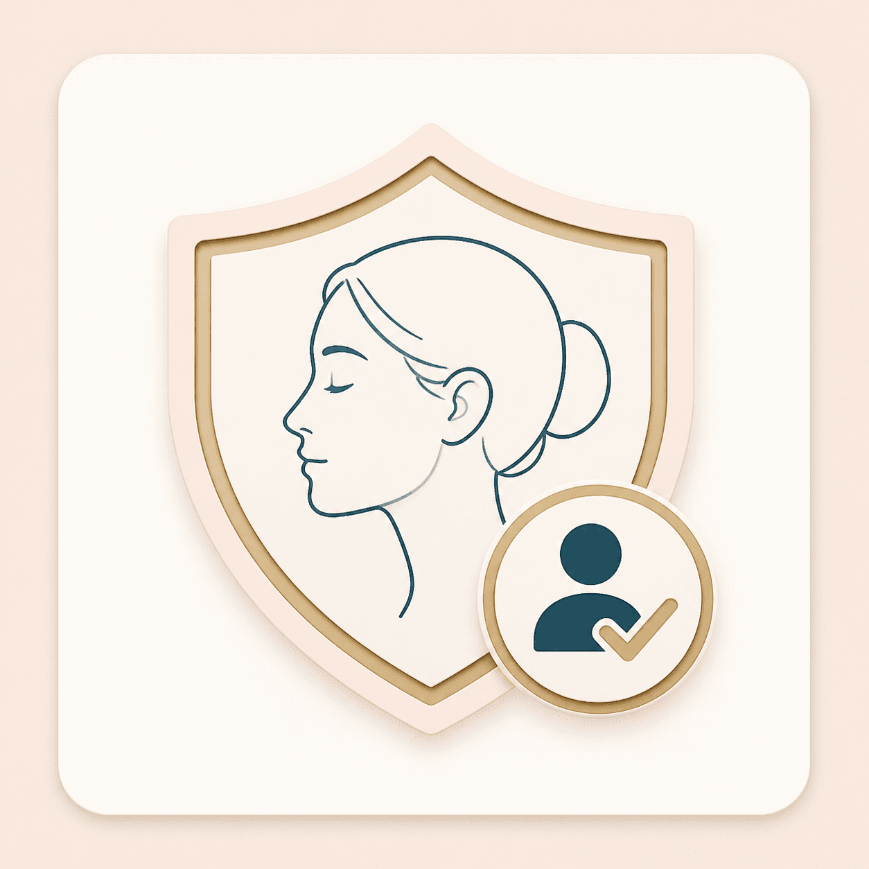 Icon showing a portrait inside a soft shield for respectful AI use