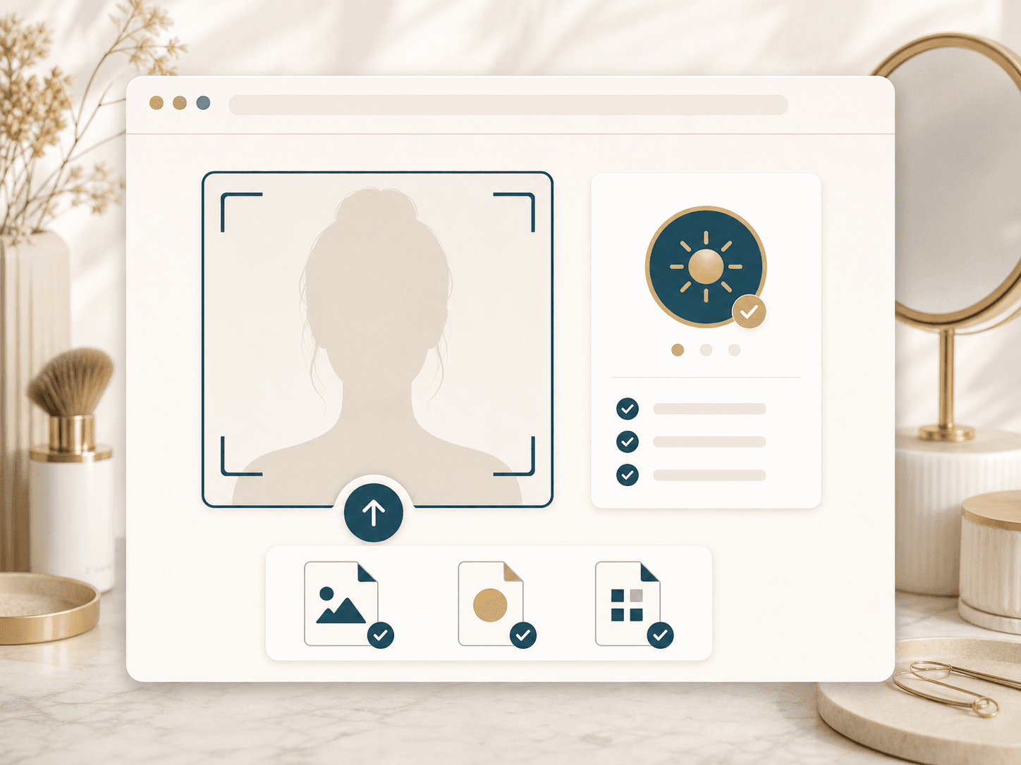 Illustration of clear portrait upload checks for an online face slimmer