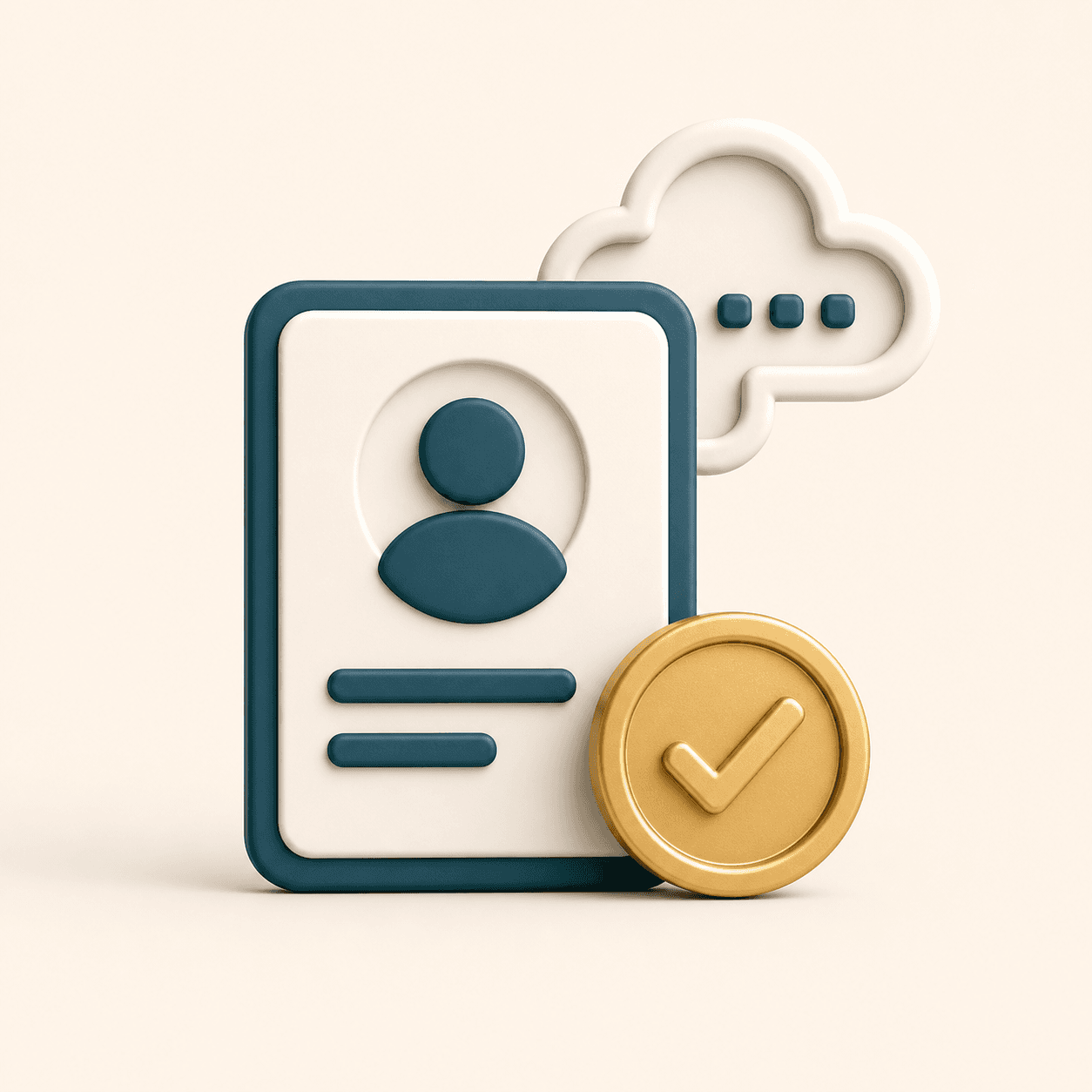 Icon showing a portrait card with a credit token and cloud processing symbol