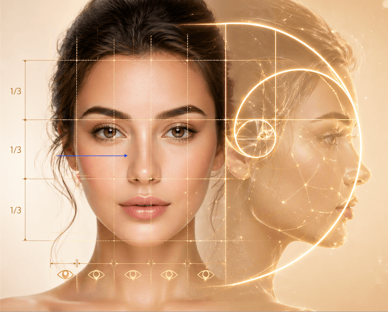 Golden Ratio Face Test preview showing a portrait proportion report