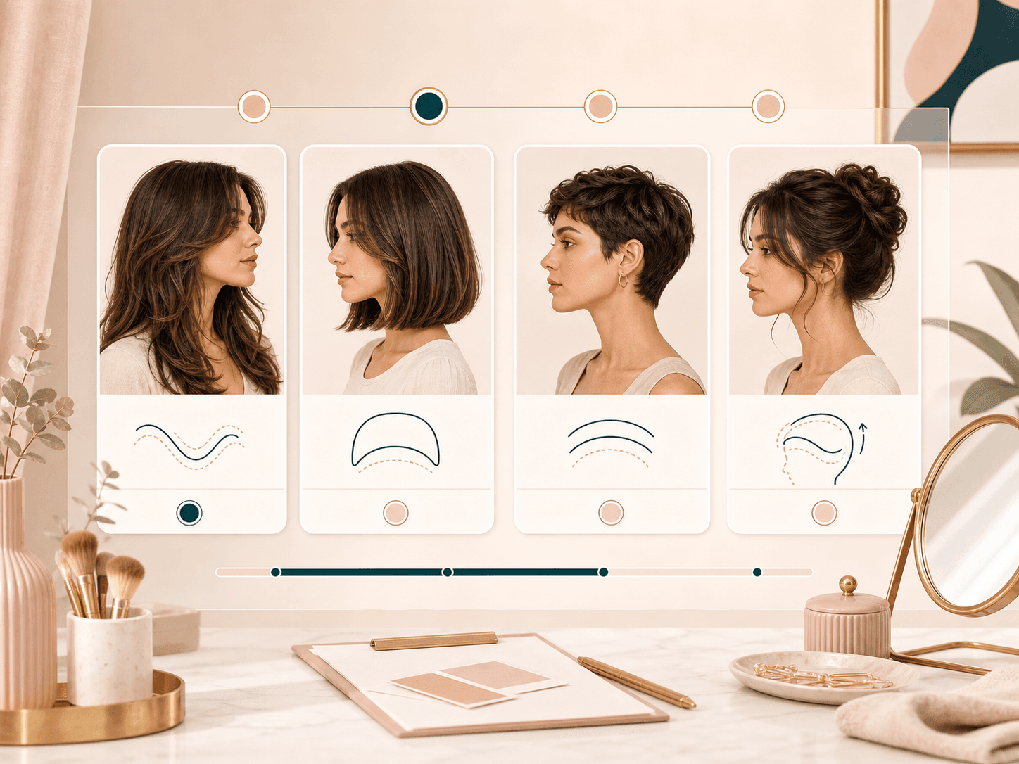 Feature image showing long layers, bob, short crop, and updo hairstyle direction cards