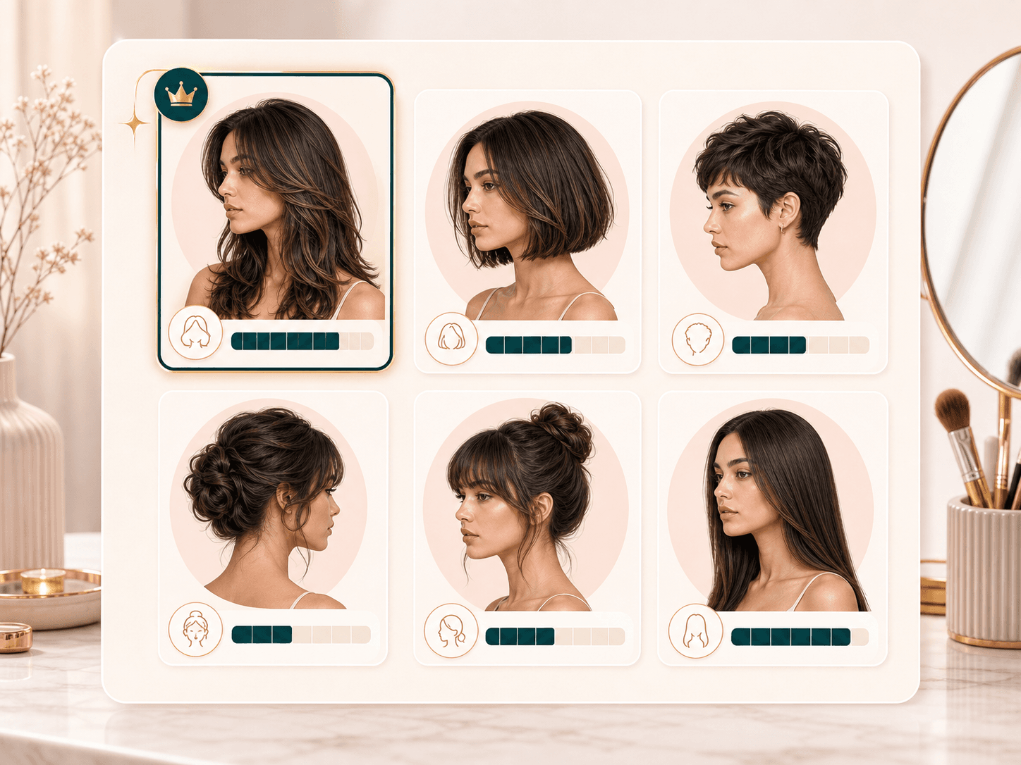 Feature image showing hairstyle cards with independent fit score bars