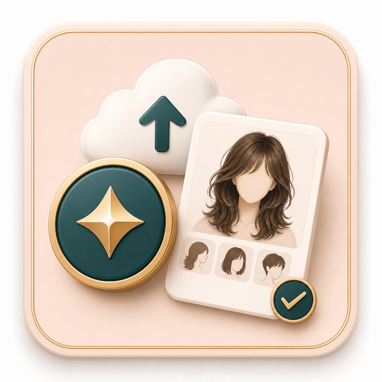 Icon showing a credit token and hairstyle result card