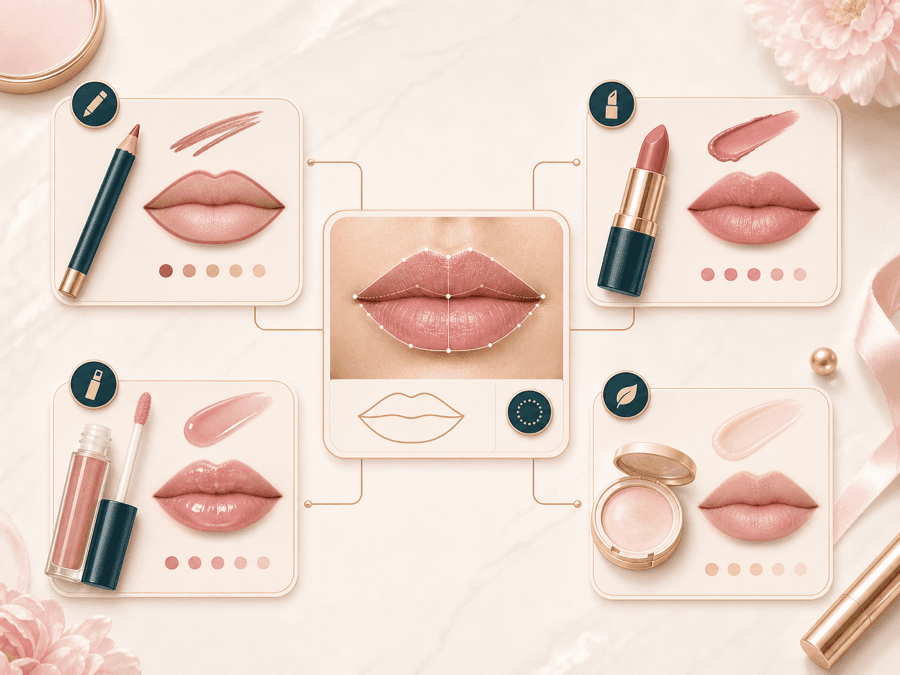 Feature image showing lip liner, lipstick, gloss, and balm guidance