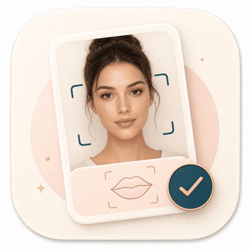 Icon showing one portrait card and lip outline for a focused lip shape detector workflow
