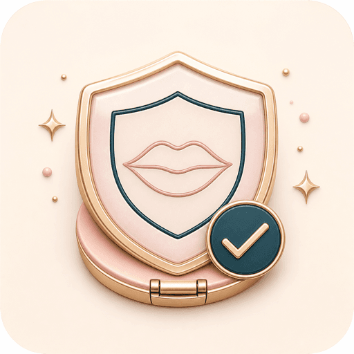 Icon showing a lip outline inside a soft shield for respectful beauty guidance