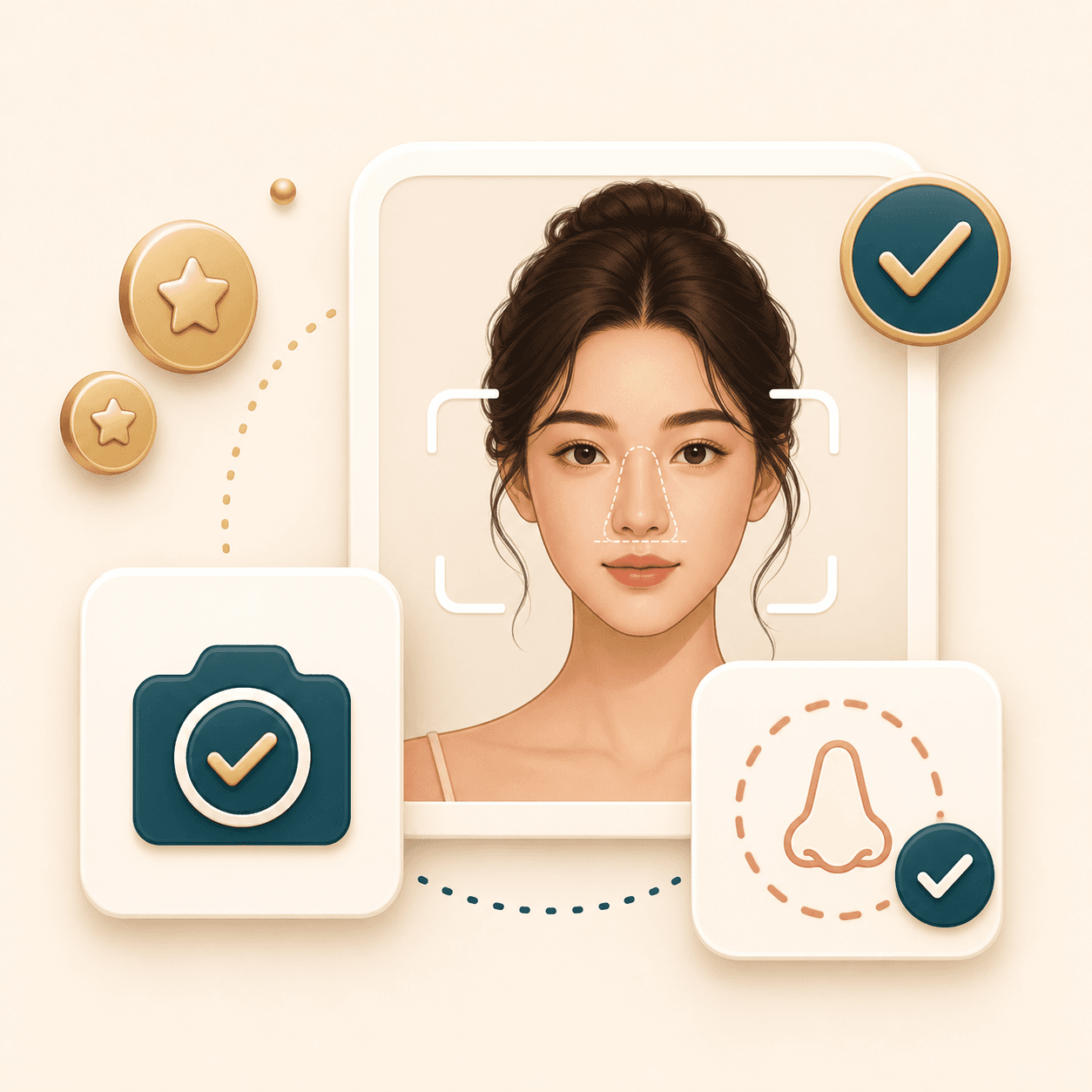 Icon showing credits, a check mark, and a clean portrait card
