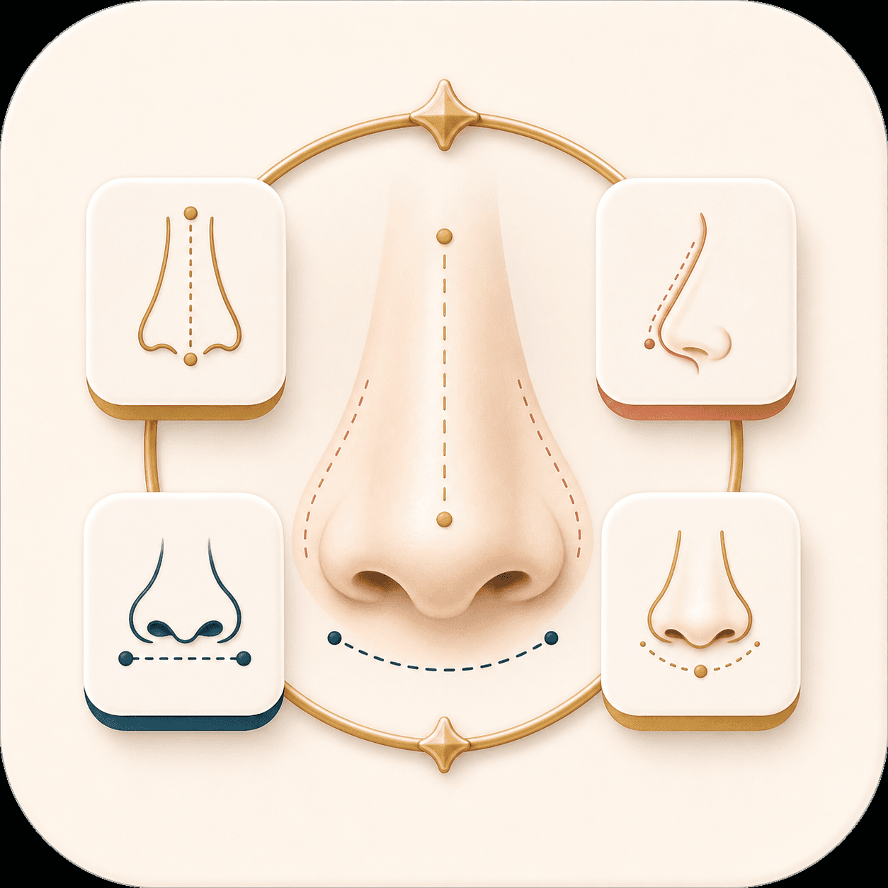 Icon showing nose bridge, tip, base, and profile signal cards