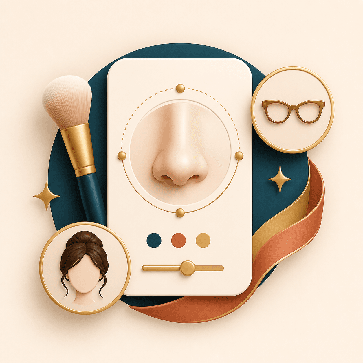 Icon showing contour, glasses, hairstyle, and nose result cards