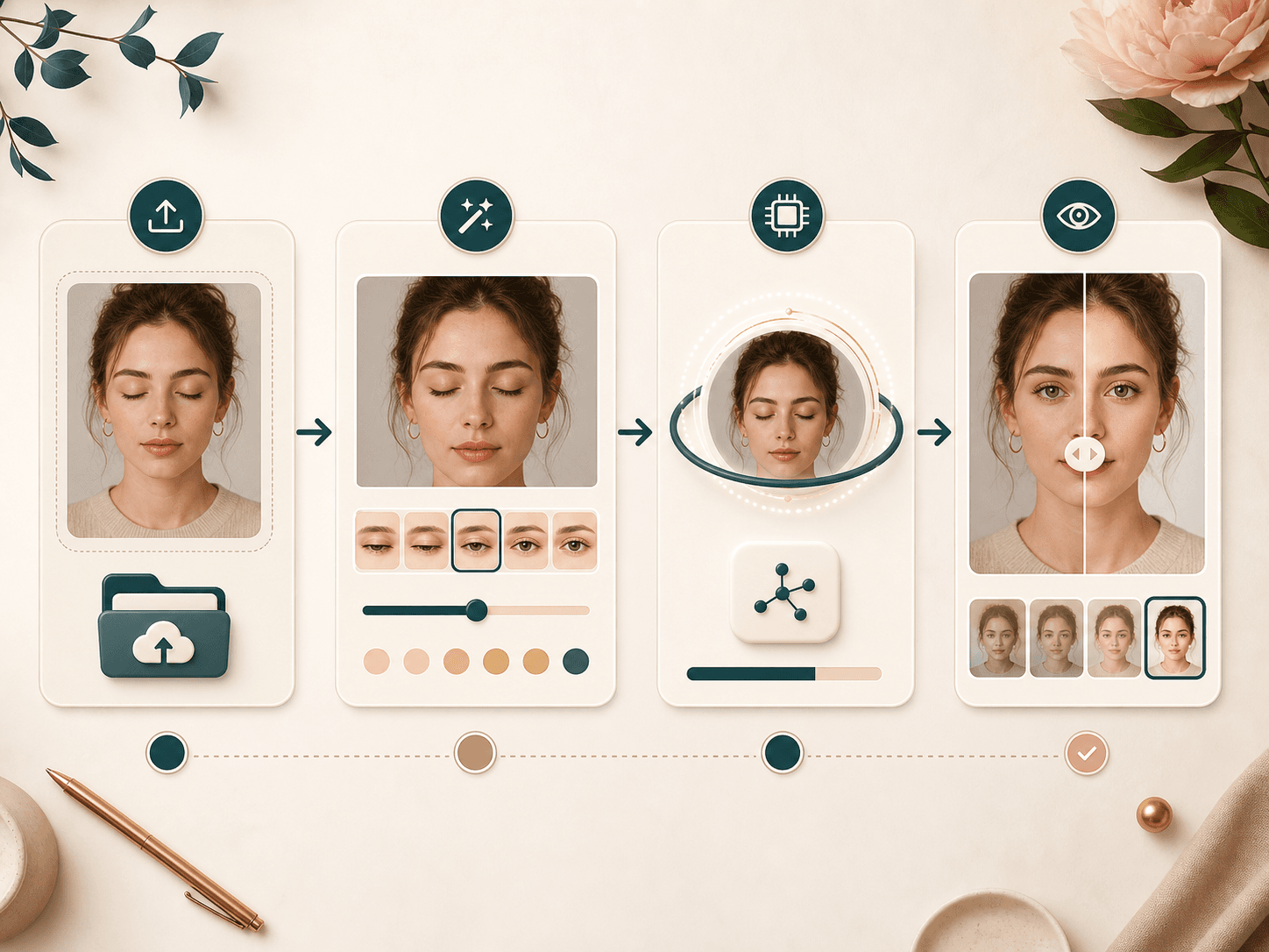 Workflow illustration for opening eyes in a photo with AI