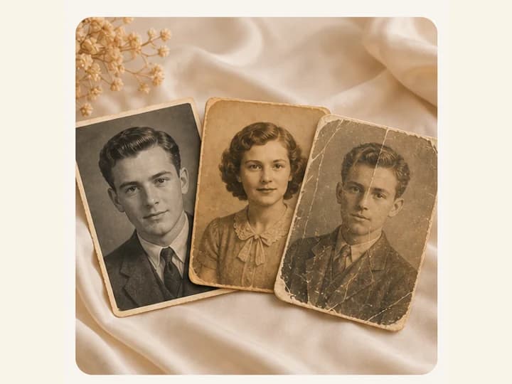 Black and white, faded, and damaged old photo examples for colorization