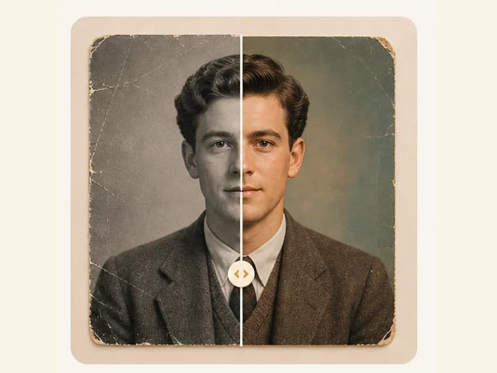 Split portrait showing grayscale input and colorized output with the same face