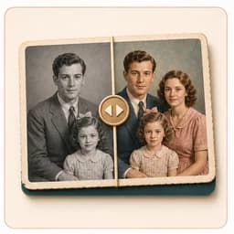 Icon showing a before and after colorized family portrait slider