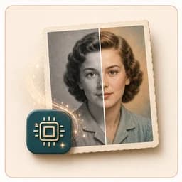 Icon showing a grayscale vintage portrait gaining natural color