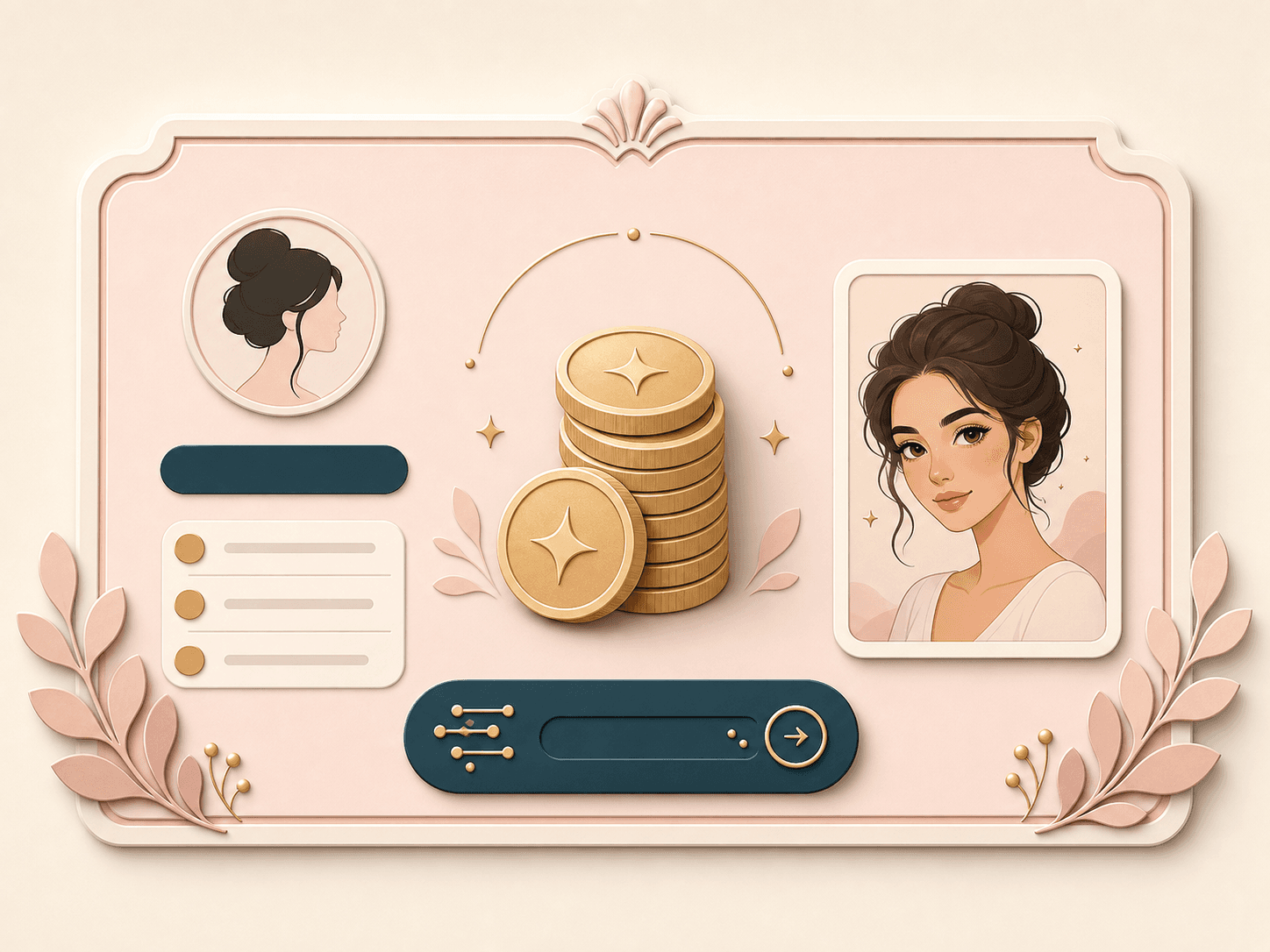 Credit tokens beside a generated cartoon portrait