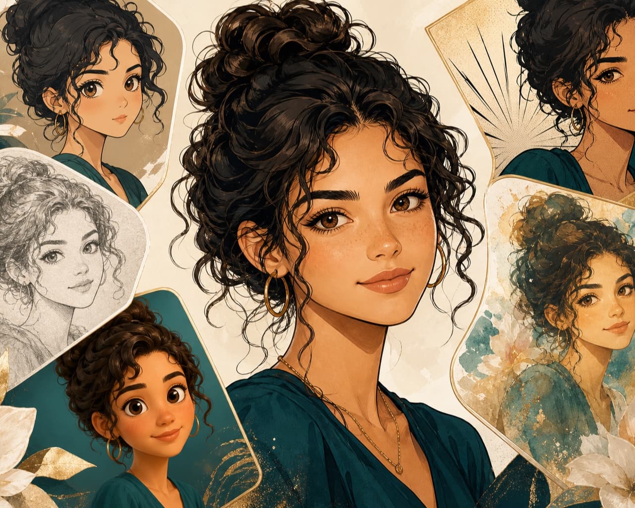 Photo to Cartoon hero preview showing one portrait in several cartoon styles