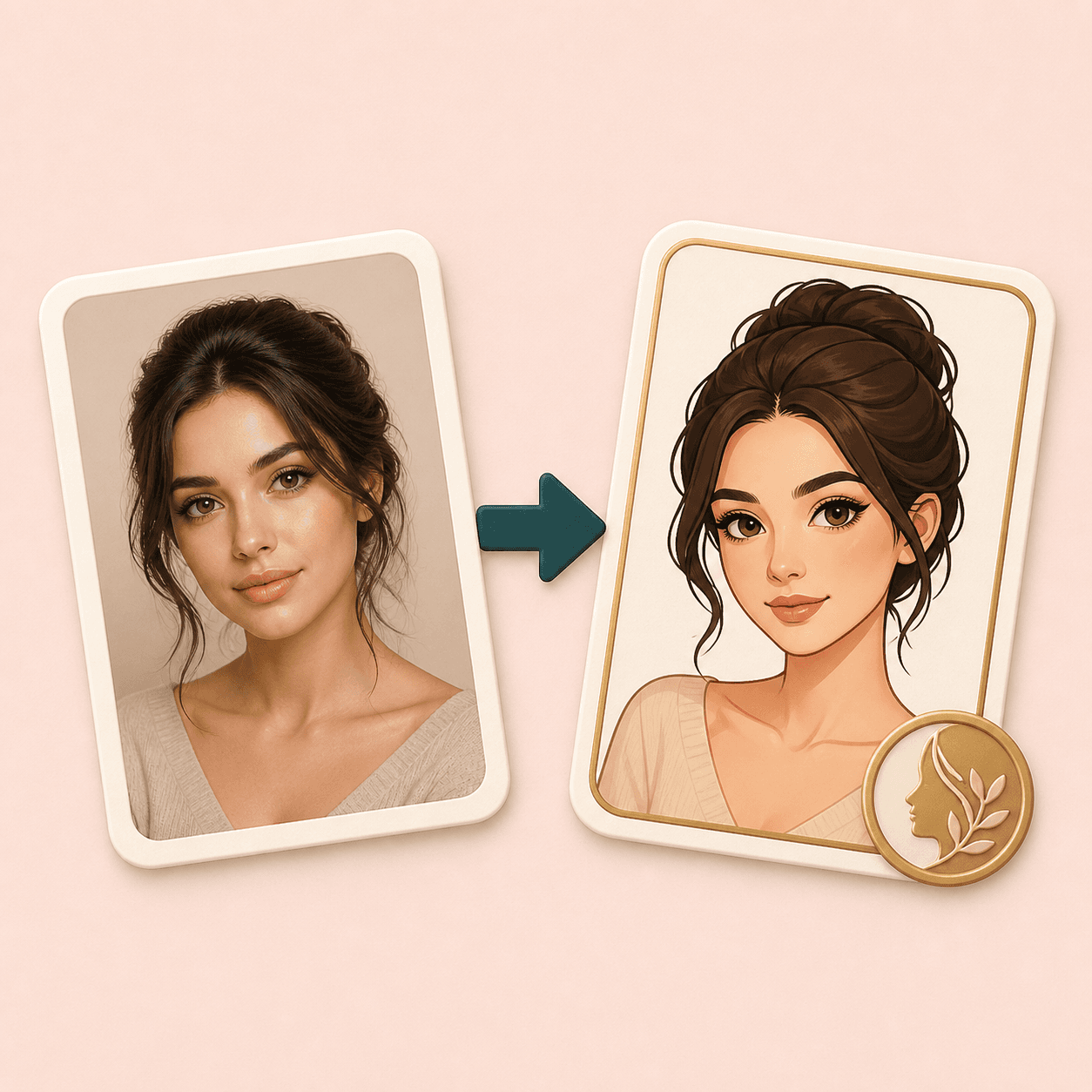 Icon showing a portrait changing into a cartoon result