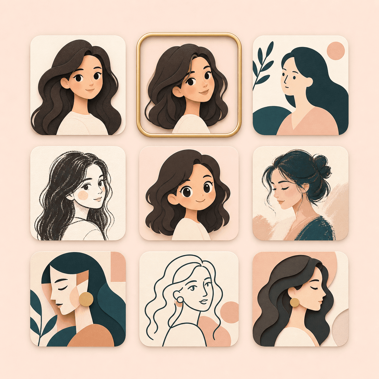 Icon showing nine cartoon style tiles