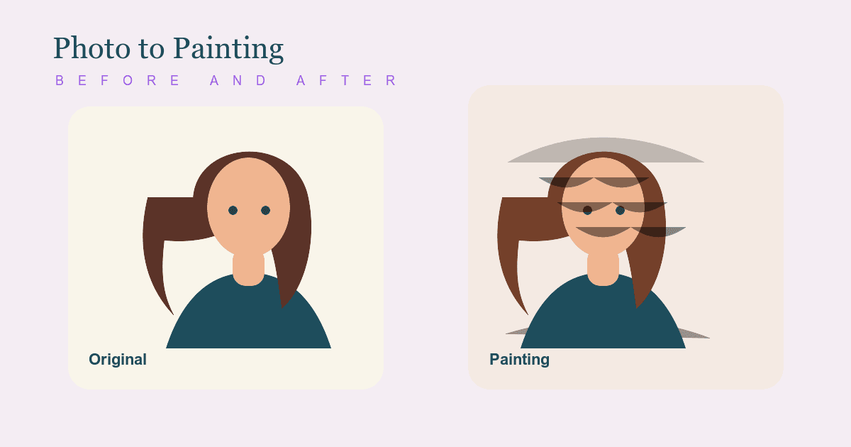 Photo to Painting preview showing a portrait turned into a soft painterly artwork