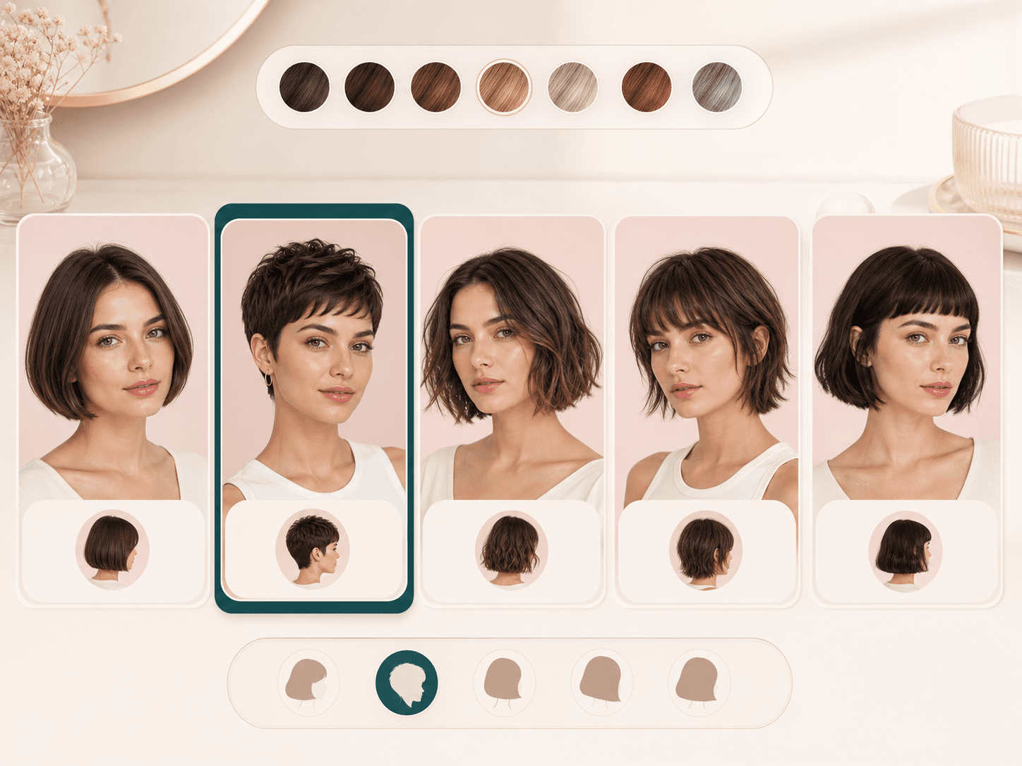 Short Hair Filter preset cards for bob, pixie, lob, bixie, and French bob styles
