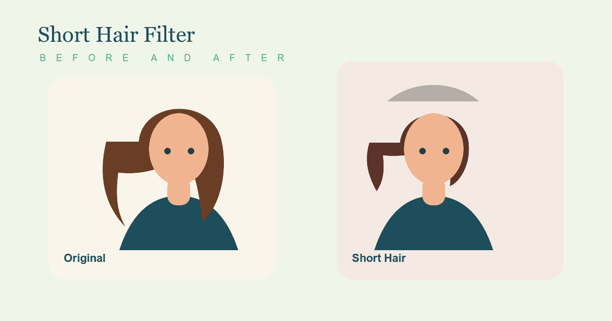 Short Hair Filter preview showing a portrait with a short haircut try-on result