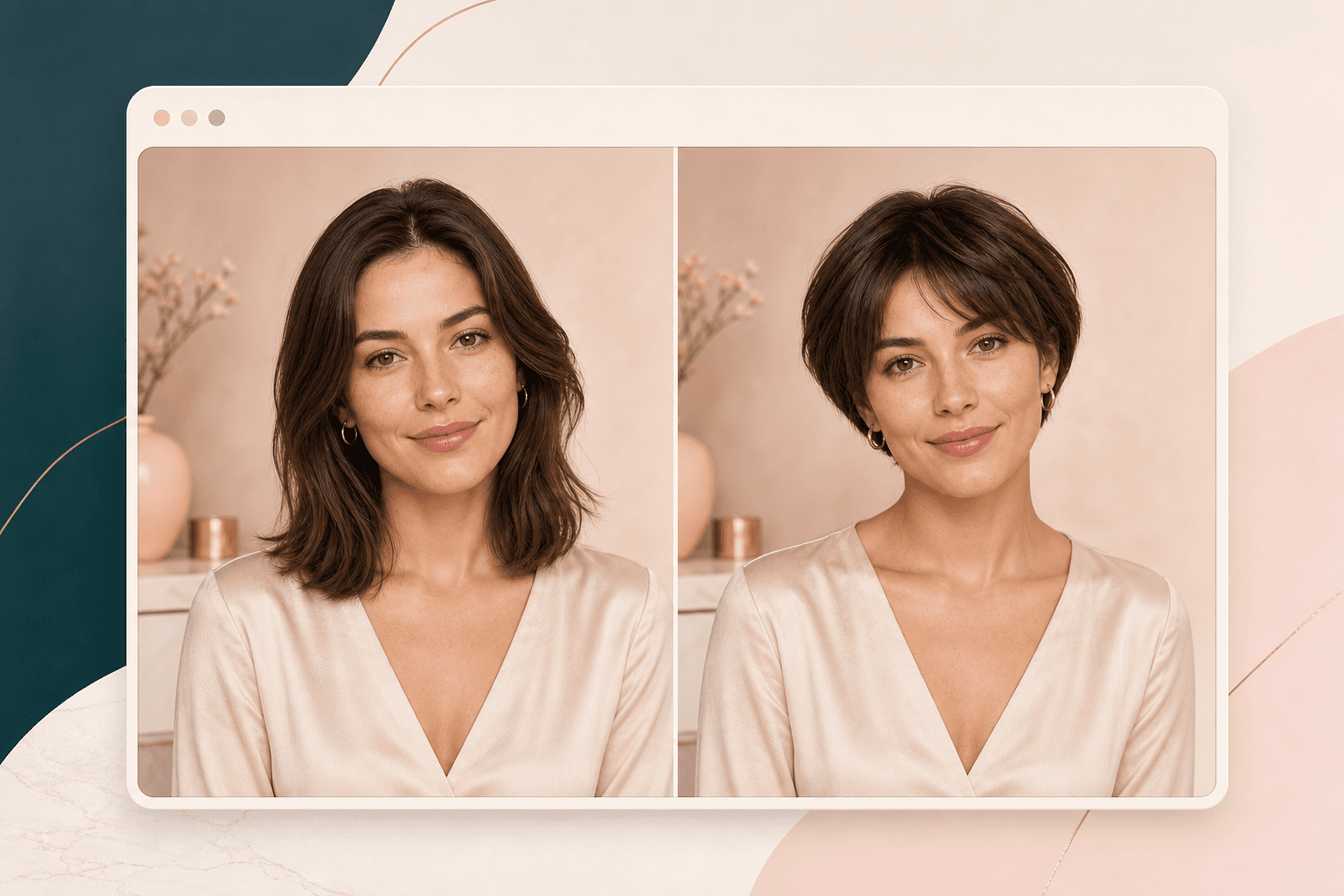 Short Hair Filter before and after preview showing long hair and a short haircut