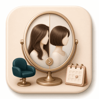 Icon showing a short haircut preview in a salon mirror