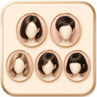 Icon showing bob, pixie, lob, bixie, and French bob short haircut options