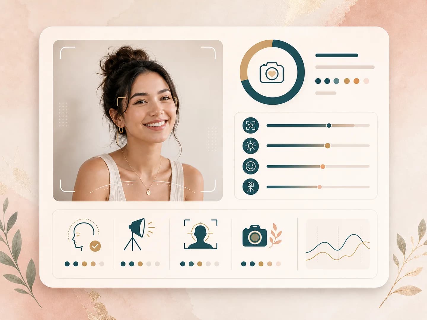Illustration of a clear smile photo upload with lighting and camera quality cues