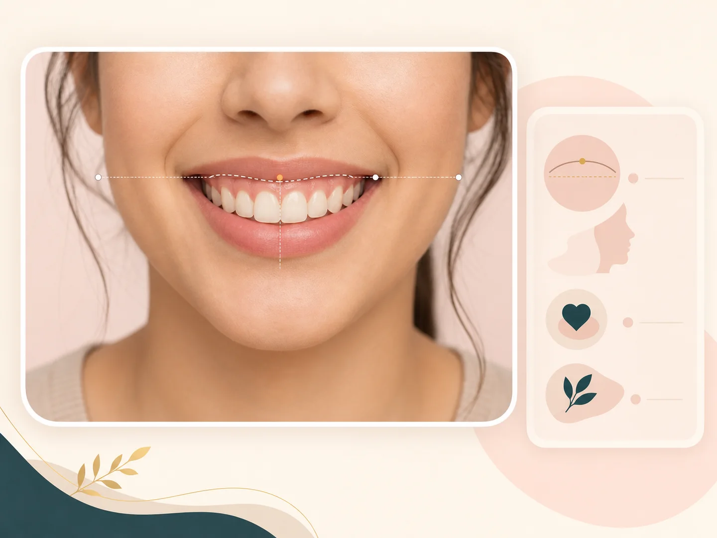 Illustration of tooth and gum visibility cues in a smile photo