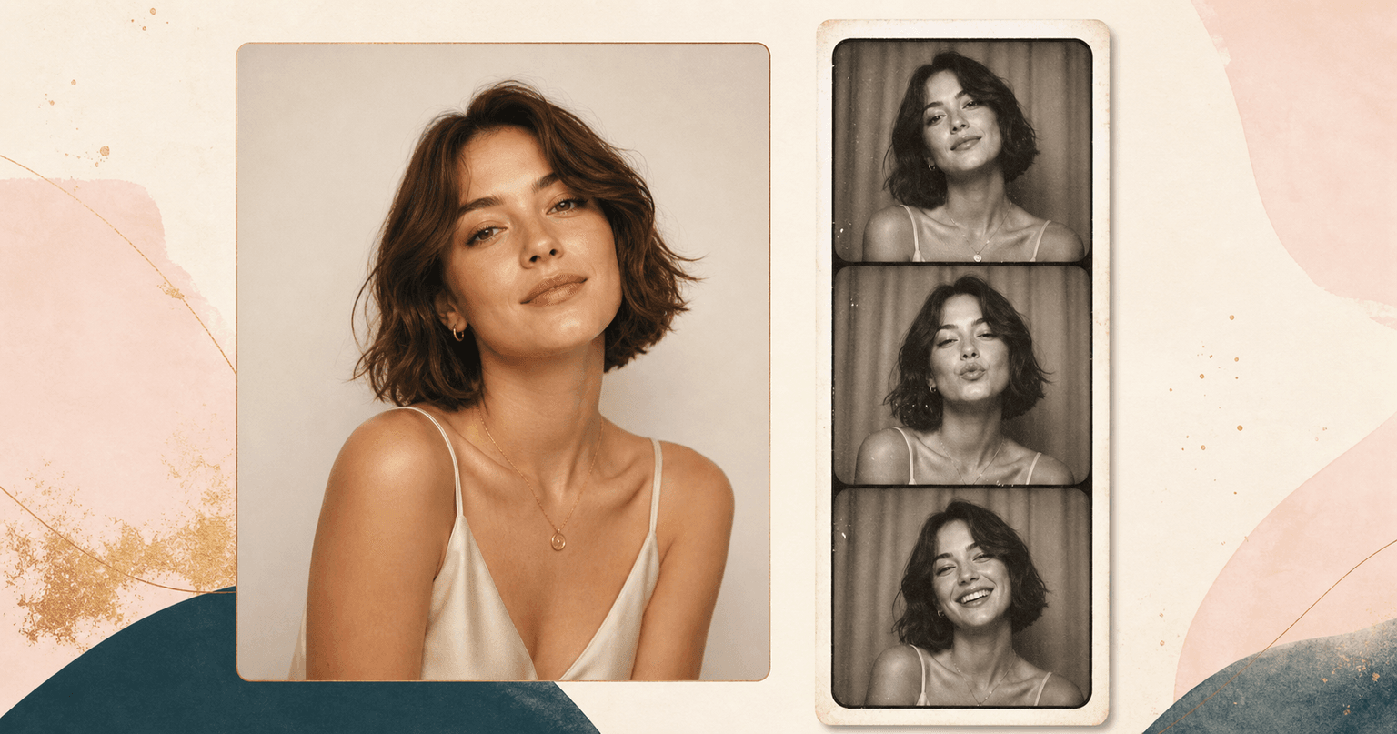 Vintage Photo Booth preview showing a modern portrait changed into a retro booth result