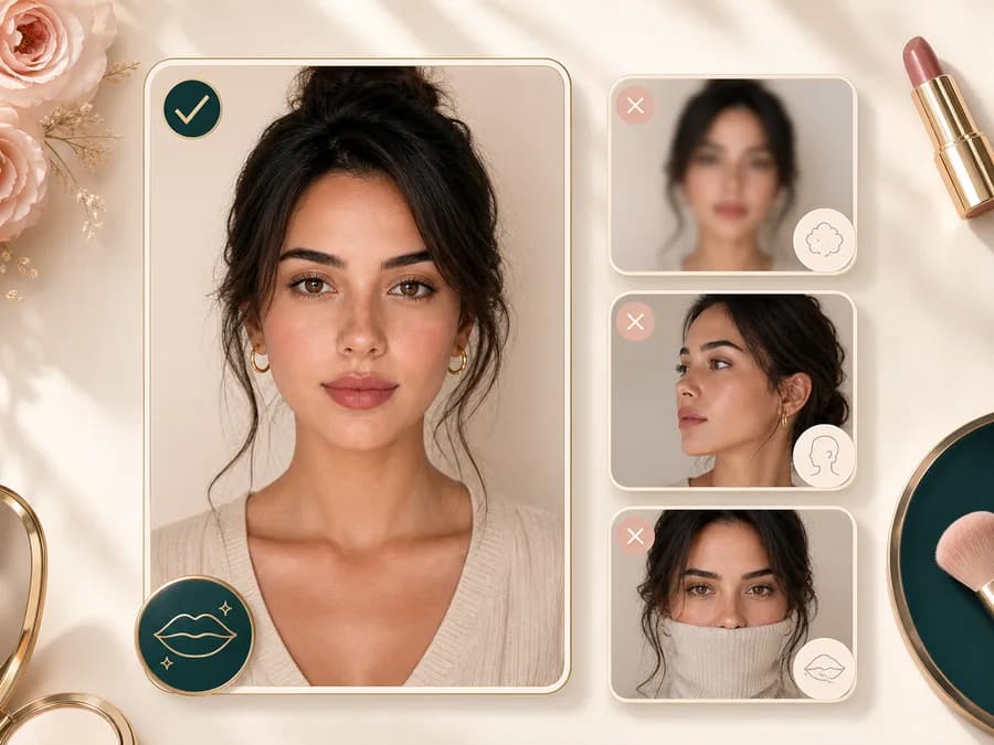 Clear portrait guidance for a virtual lipstick try on upload