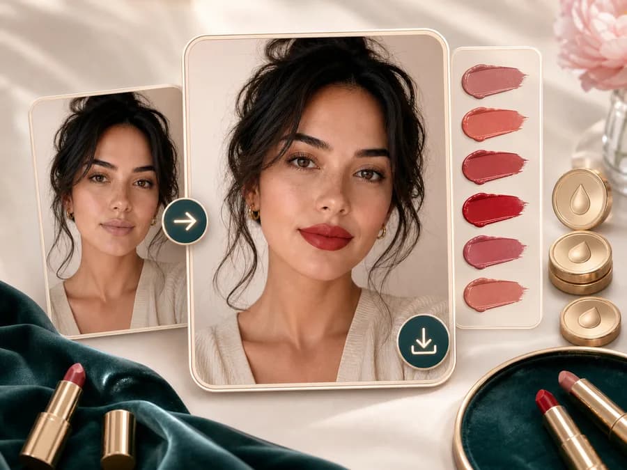 Downloadable AI lipstick try on result with cosmetic swatches
