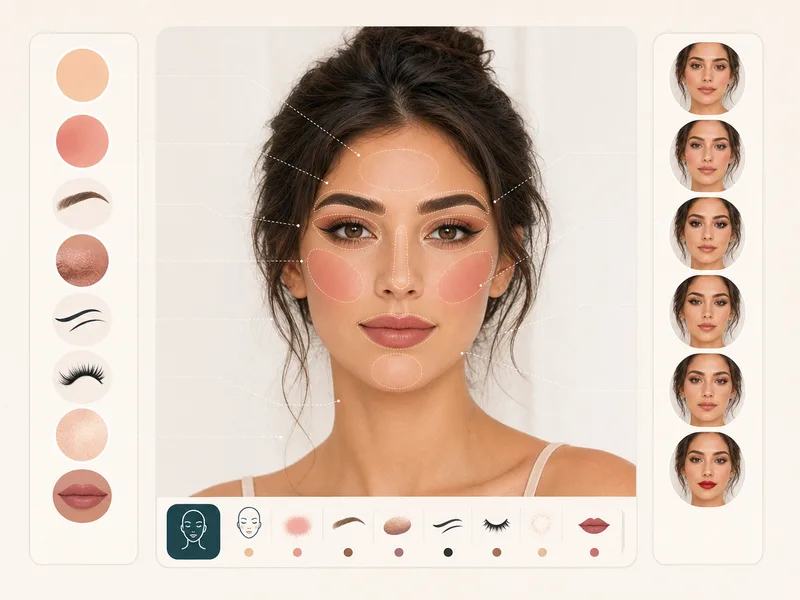 Full face makeup zones shown on a portrait preview