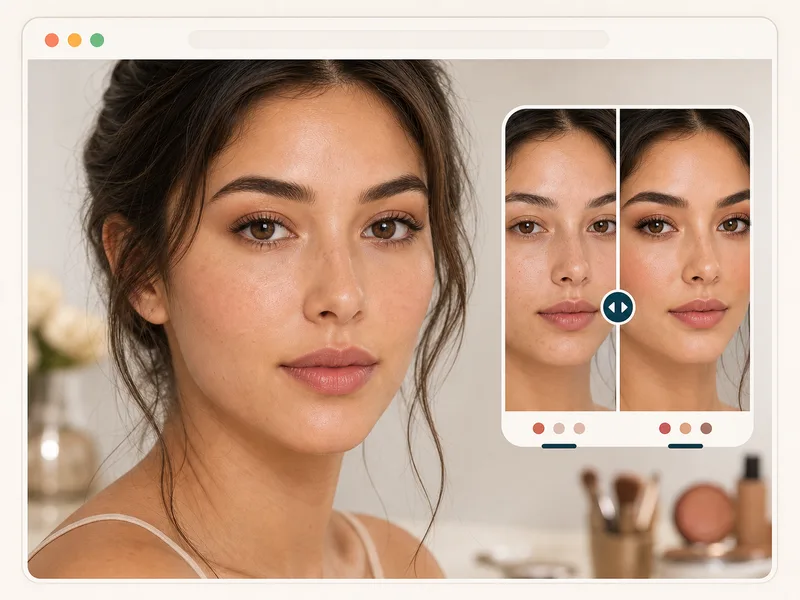 AI makeup preview with natural skin texture and soft blending