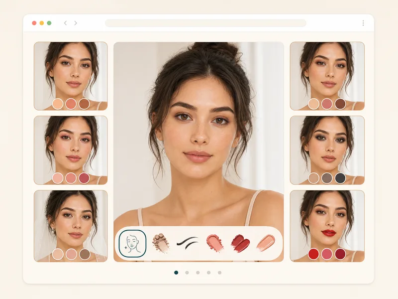 Virtual makeup try-on style presets around a portrait preview
