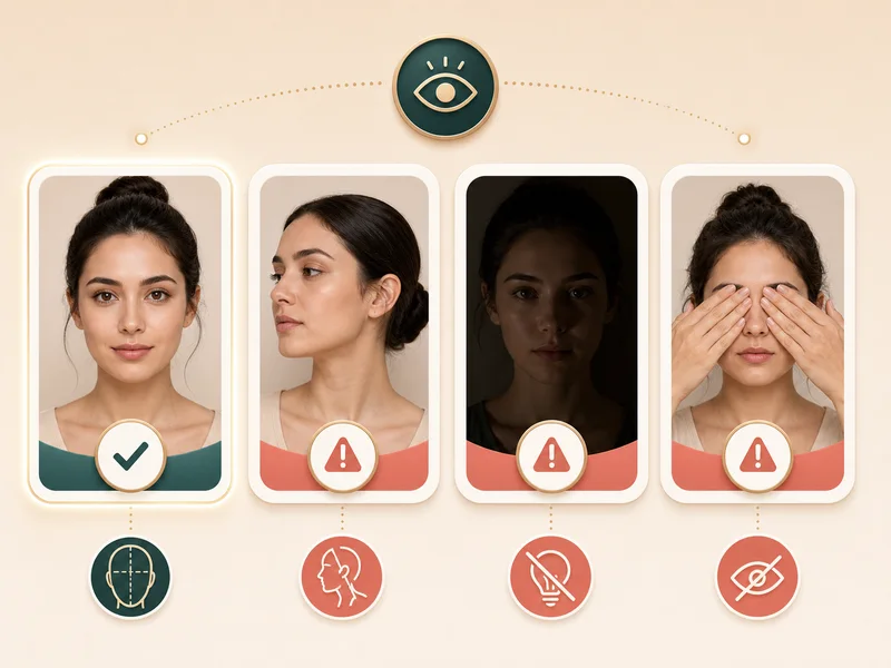 Photo guidance cards showing clear and unsuitable portraits for skin analysis