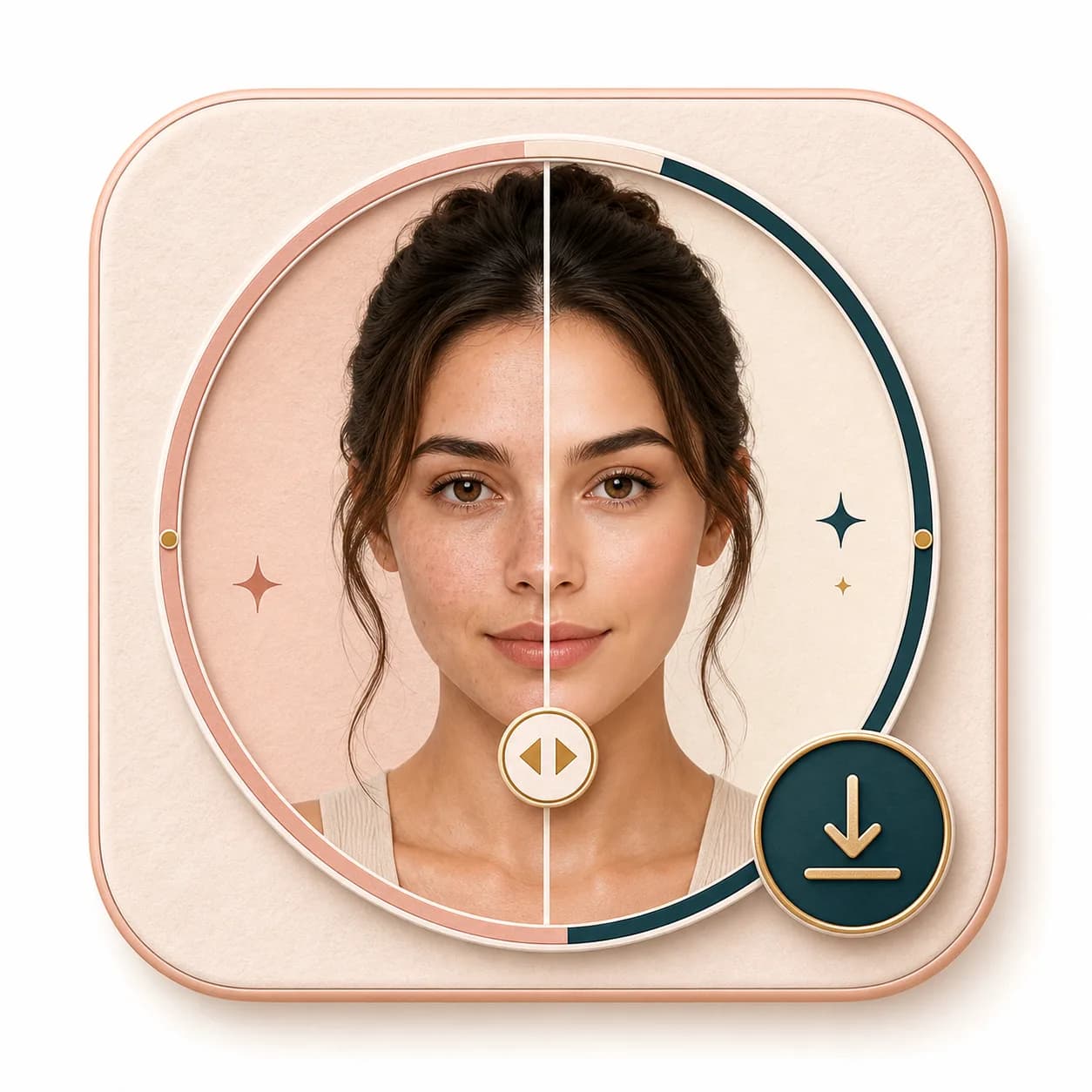 Icon showing before and after review for a skin retouching result