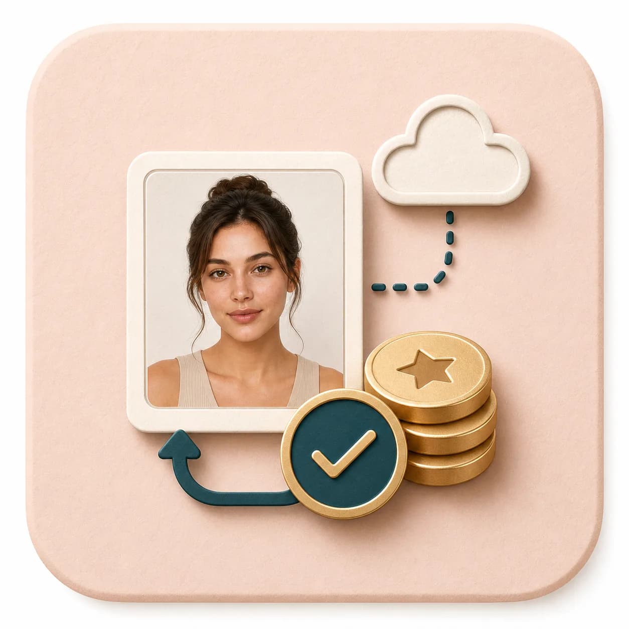 Icon showing credit based access for an AI skin retouching run