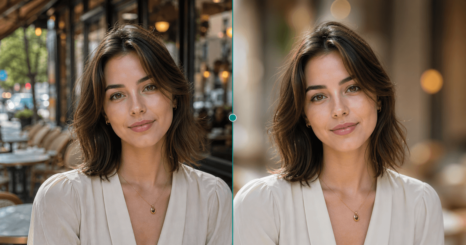 Blur Background preview showing a portrait before and after soft background blur