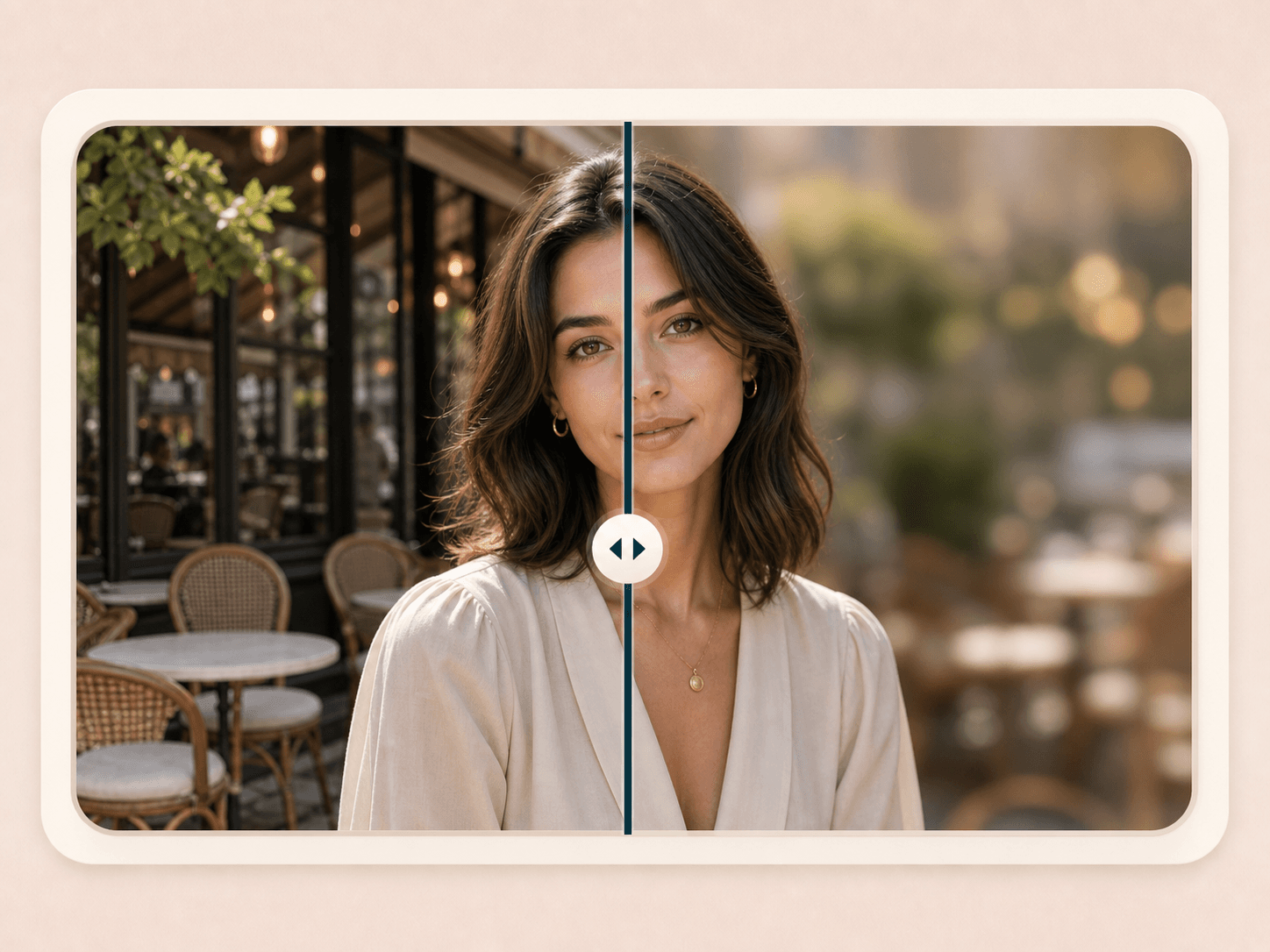 Before and after background blur comparison slider