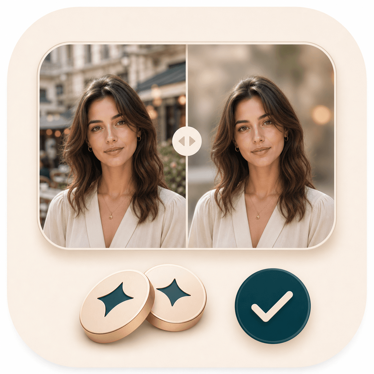 Icon showing credits and a checked portrait result