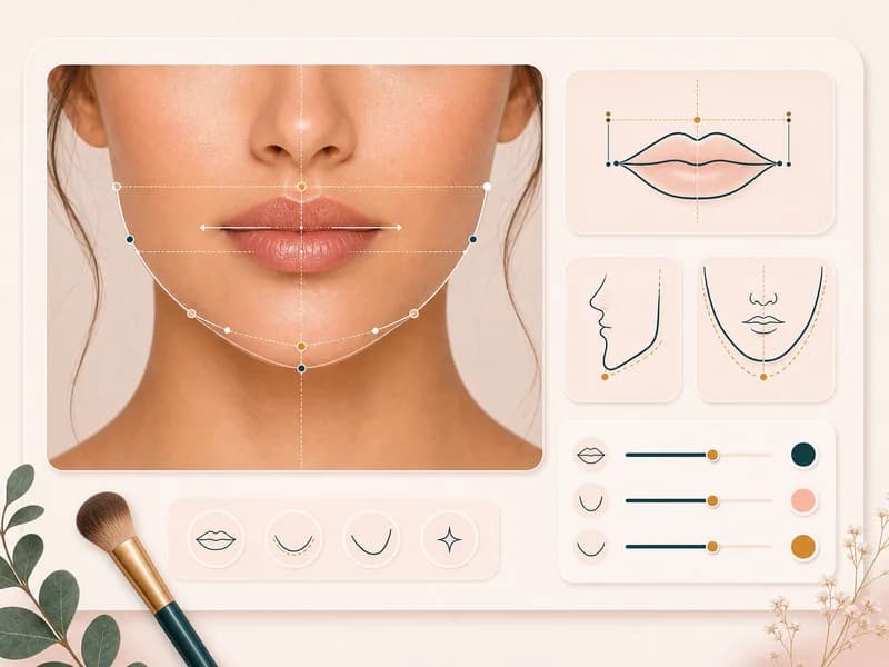 Lip and jaw harmony illustration with guide lines on the lower face