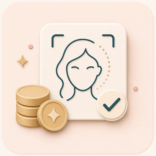 Icon showing credit tokens for a successful face harmony test run