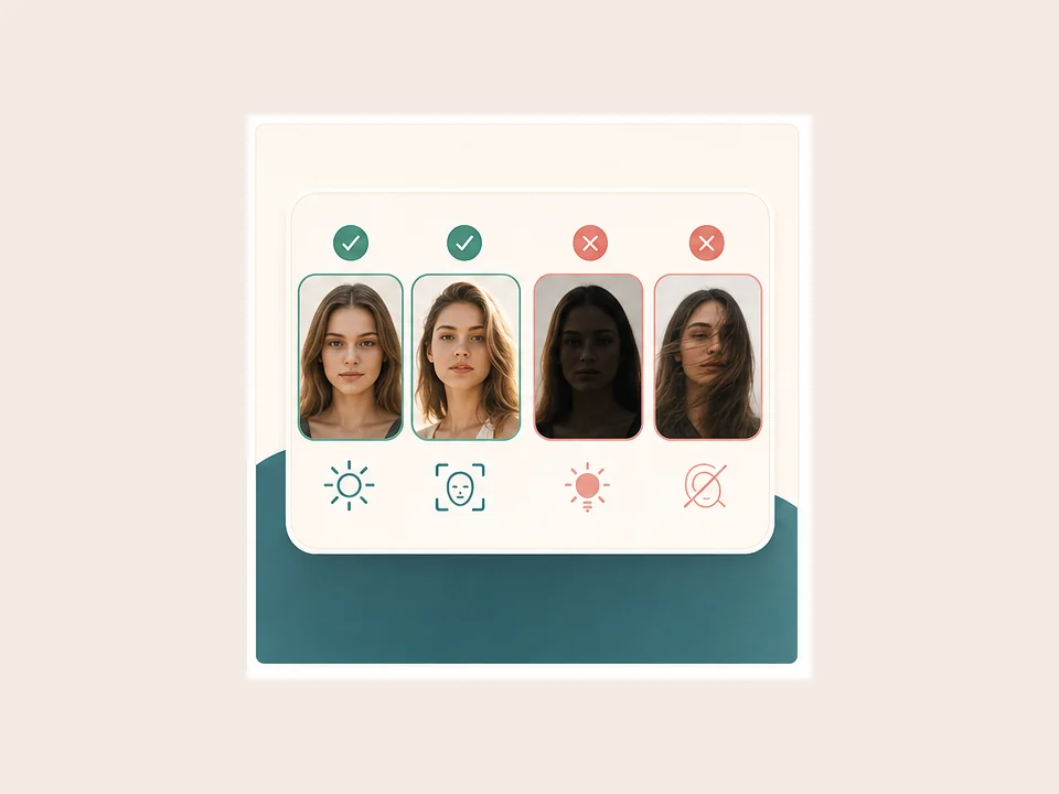 Illustration of photo quality signals for lighting and face visibility