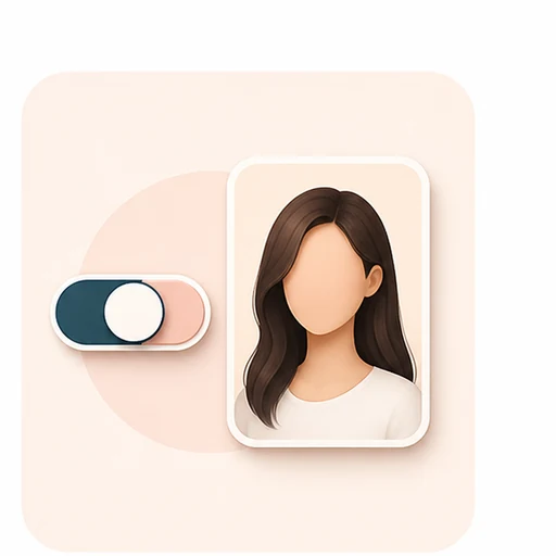 Icon showing a model choice toggle beside a portrait card