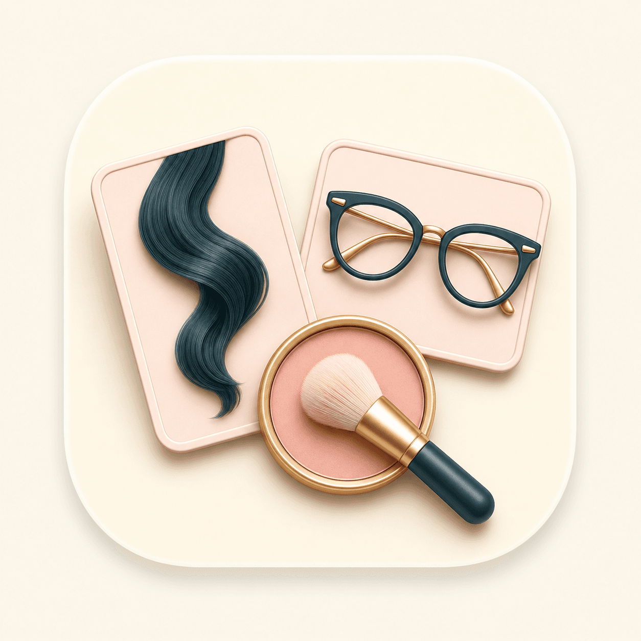 Icon showing hair, glasses, and makeup style notes
